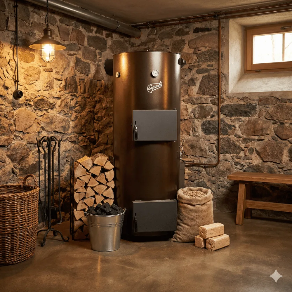 Centrală pe lemne și cărbuni de 40 Kw Liepsnele L40 Universal cu ardere tip lumanare